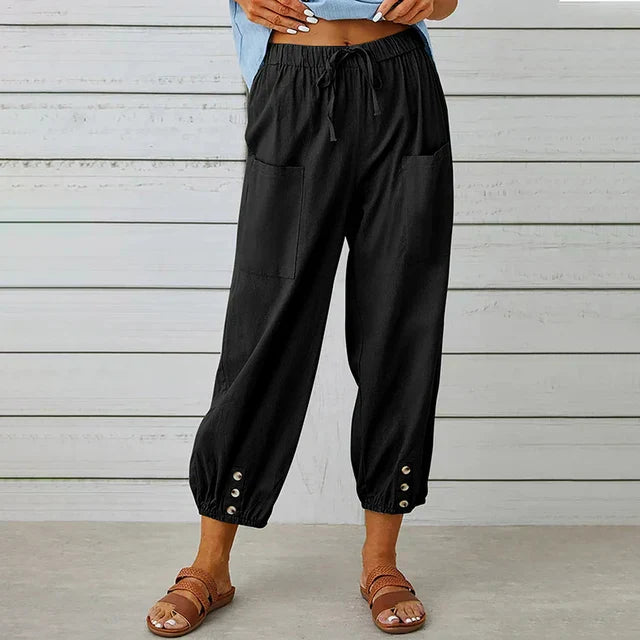 Faye | Tapered Trousers with Drawstring Waist and Patch Pockets