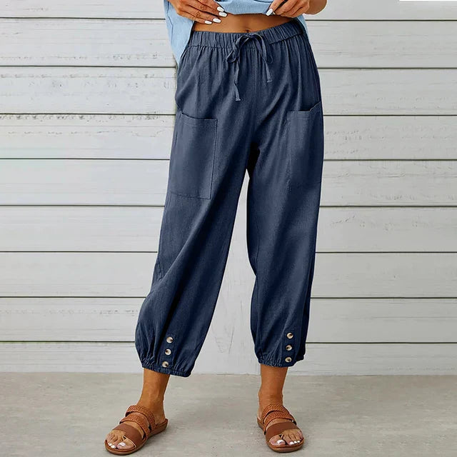 Faye | Tapered Trousers with Drawstring Waist and Patch Pockets