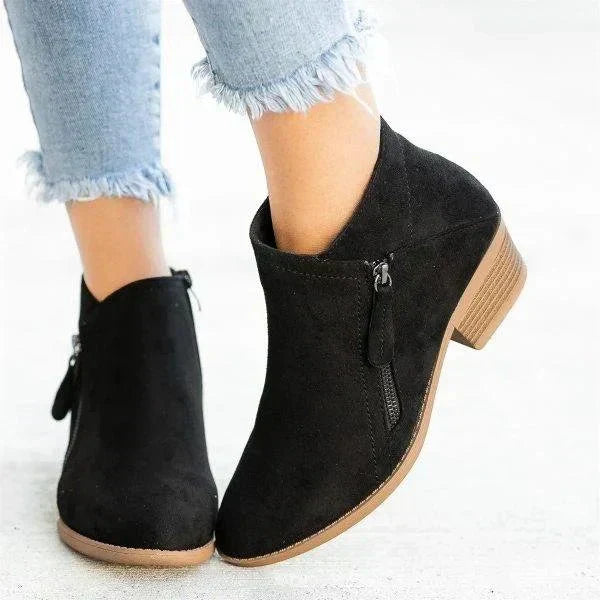 Women's Block Heel Ankle Boots with Side Zip Closure