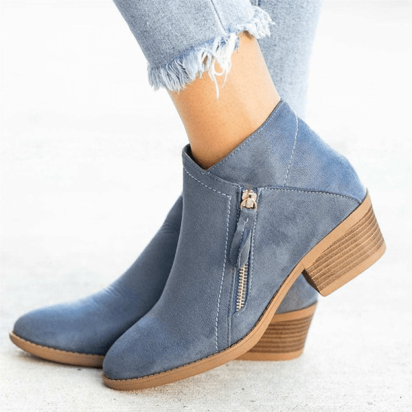 Women's Block Heel Ankle Boots with Side Zip Closure