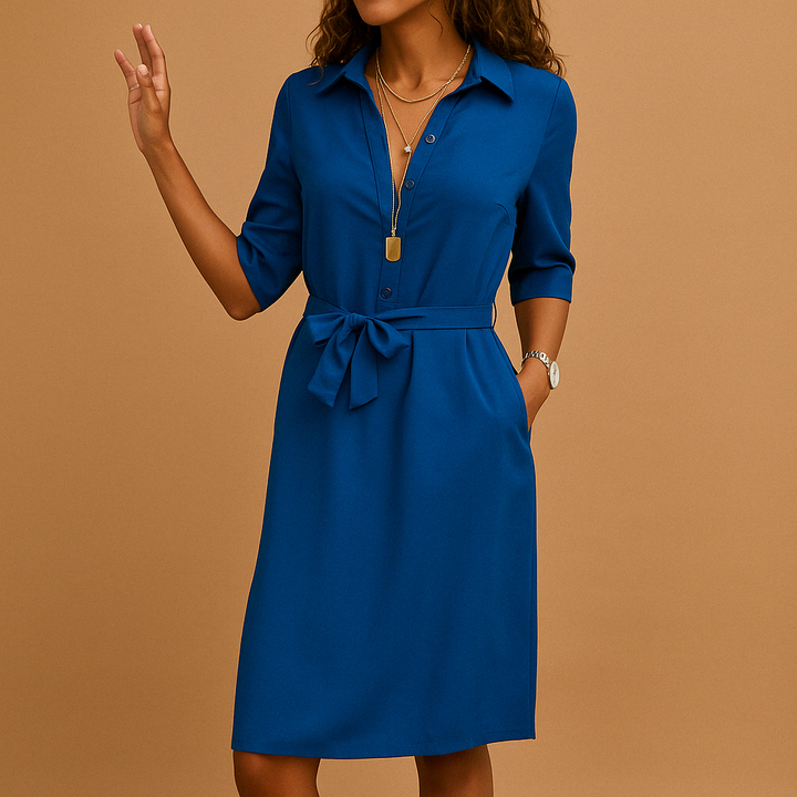 Chloe | Midi Shirt Dress with Belted Waist