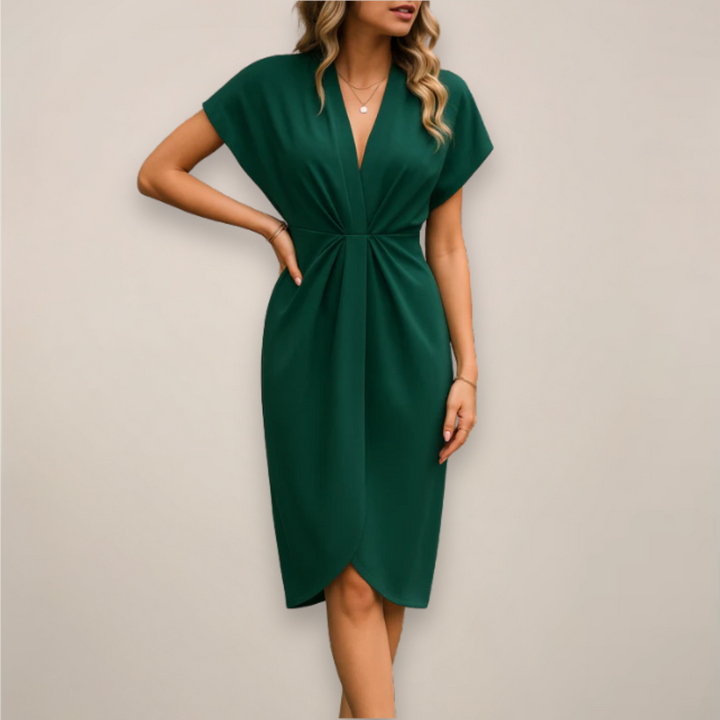 Daisy | Midi Cocktail Dress with V-Neck Wrap and Side Slit