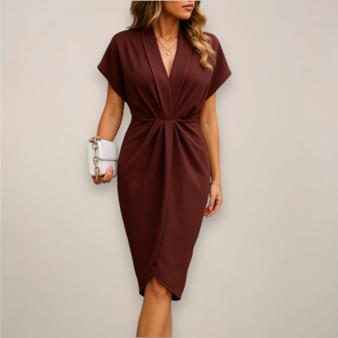 Daisy | Midi Cocktail Dress with V-Neck Wrap and Side Slit