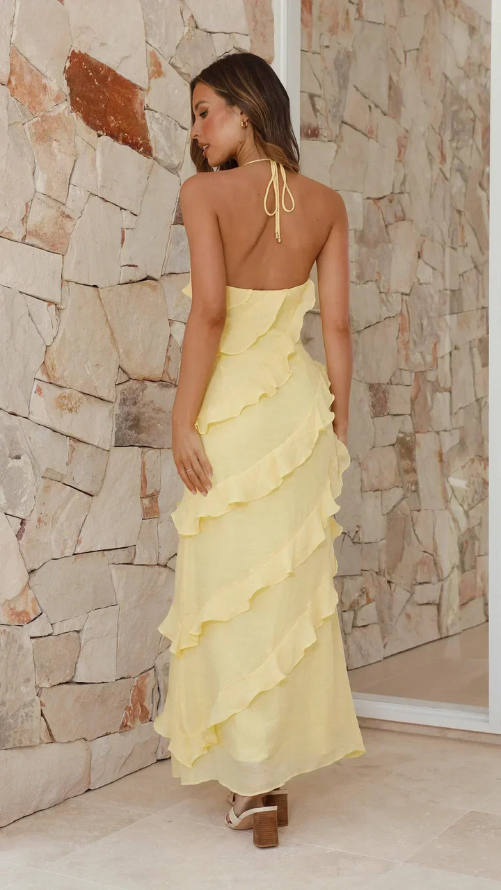Florence | Wedding Guest Maxi Dress Halter Ruffled