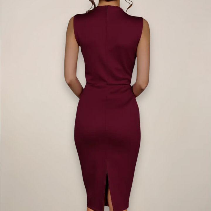 Alyssa | Midi Cocktail Dress with Ruched Bodice and High Neck
