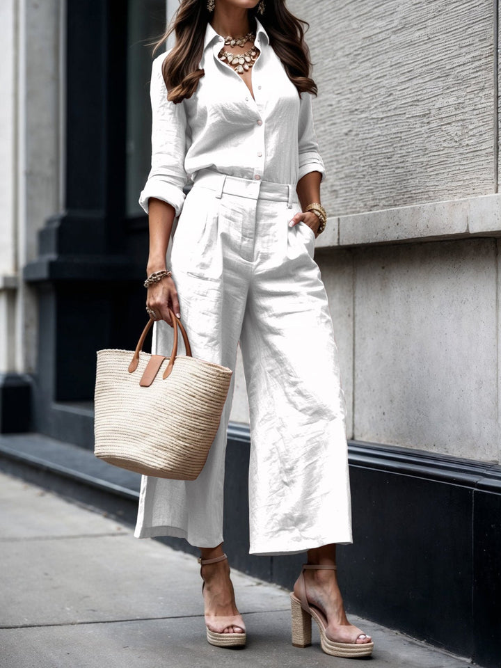 Rosie | Matching Set with Wide Leg Trousers and Long Sleeve Shirt