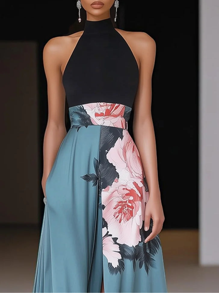 Quinn | Maxi Halter Neck Dress with Floral Print
