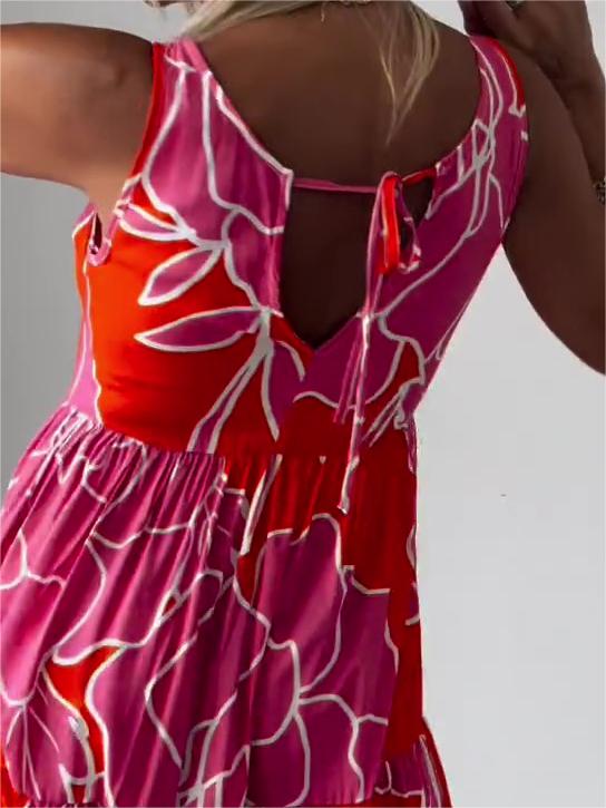 Amy | Midi Summer Dress with Abstract Print and Sleeveless Bodice