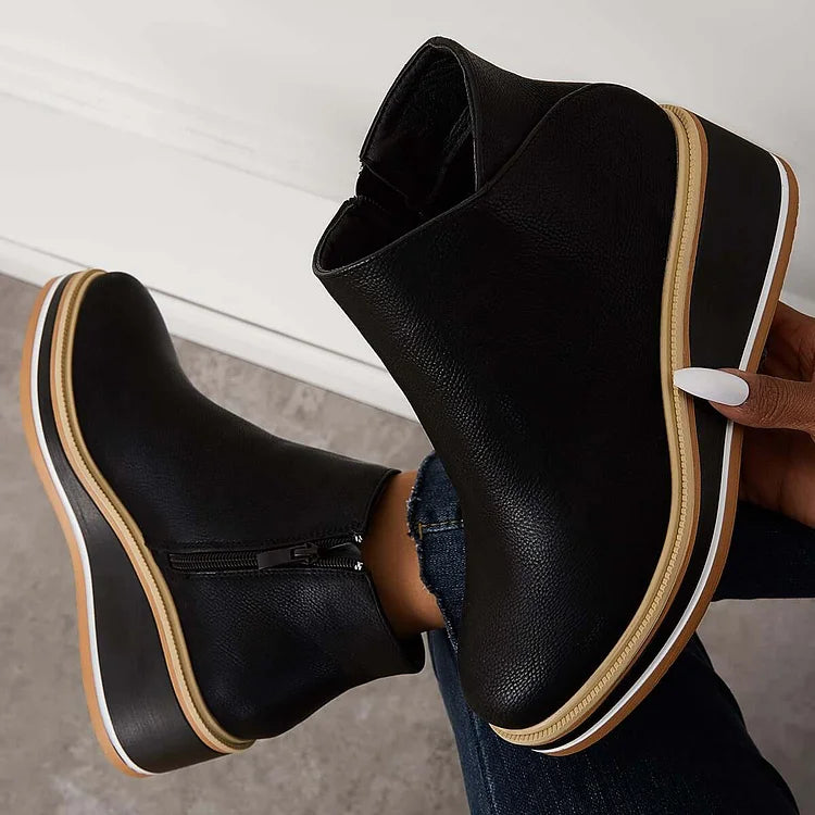 Women's Orthopedic Wedge Heel Ankle Boots with Side Zip