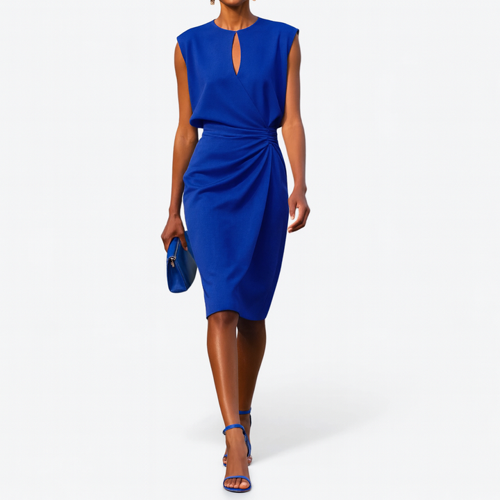 Kathy | Midi Cocktail Dress with Keyhole Neck and Ruched Bodice