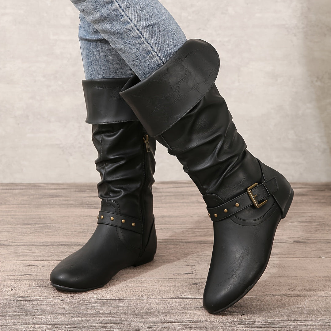 Women's Orthopedic Knee High Slouch Boots with Flat Heel