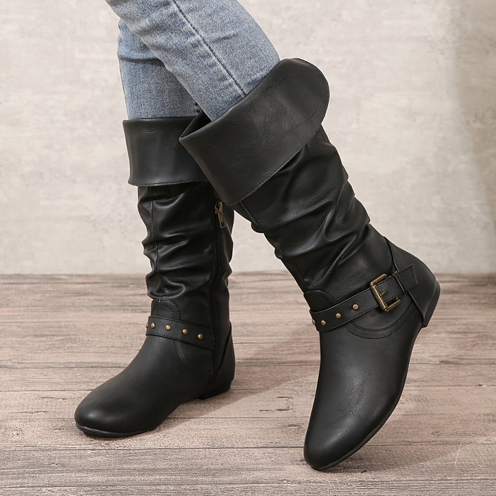 Women's Orthopedic Knee High Slouch Boots with Flat Heel