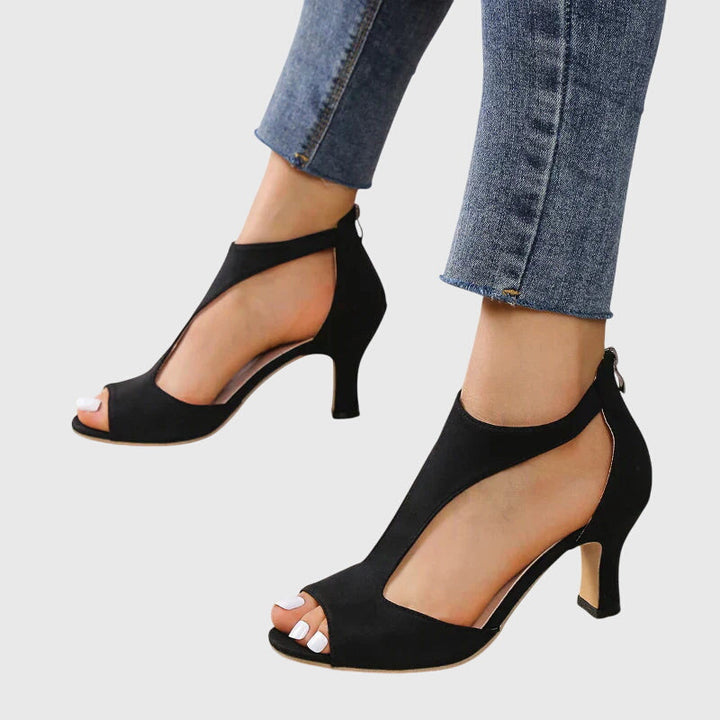 Women's Open Toe Heels with Cut Out Side Detail