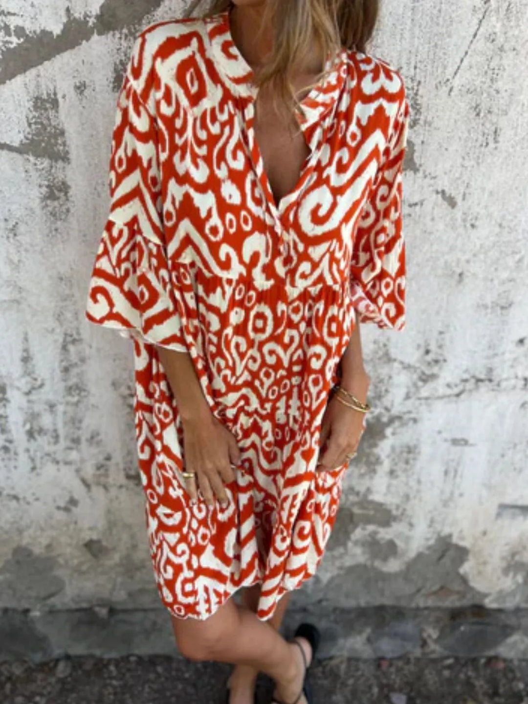 Bella | Mini Summer Dress with Boho Print and V-Neck