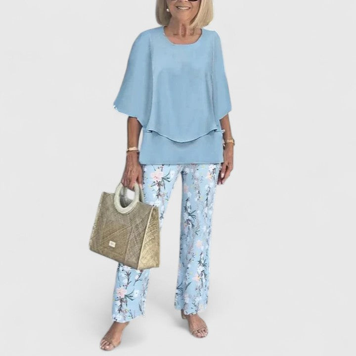 Women's Layered Top and Printed Pants Set