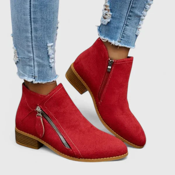 Women's Ankle Boots with Side Zip and Low Block Heel