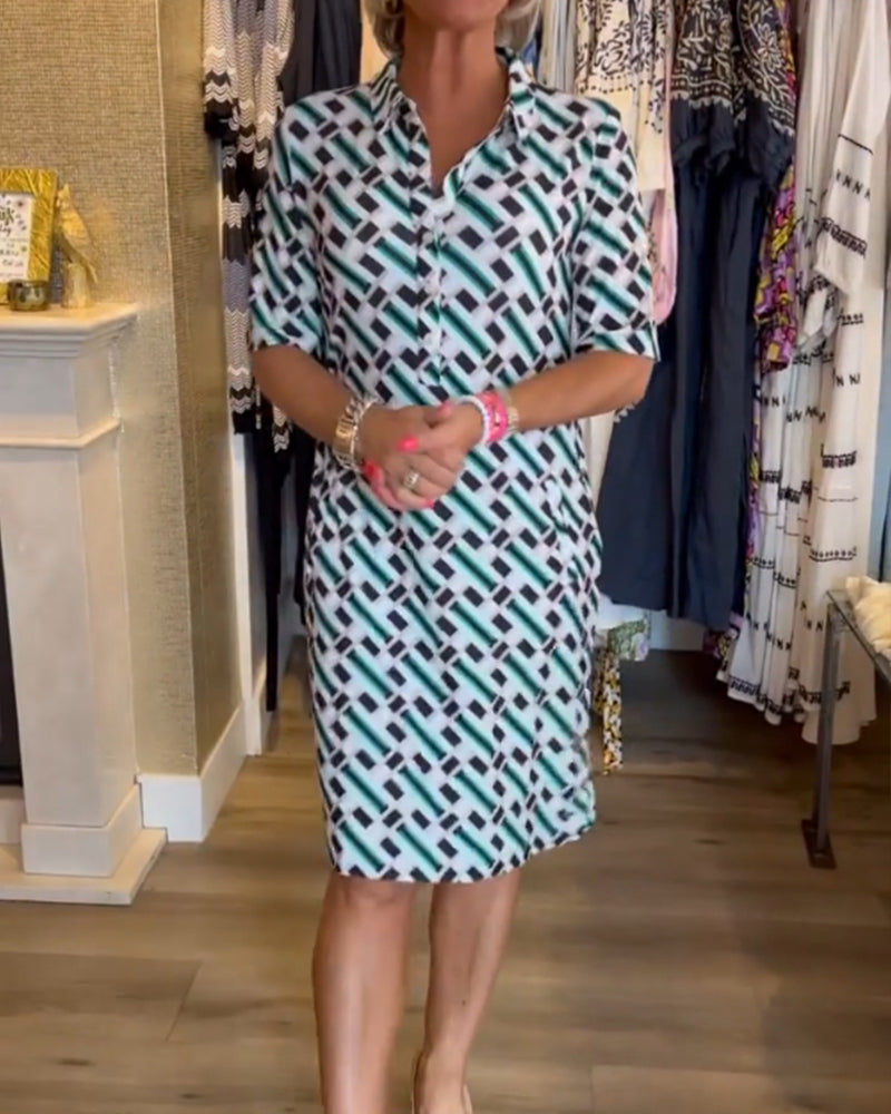 Martha | Midi Summer Dress with Geometric Print and V-Neck