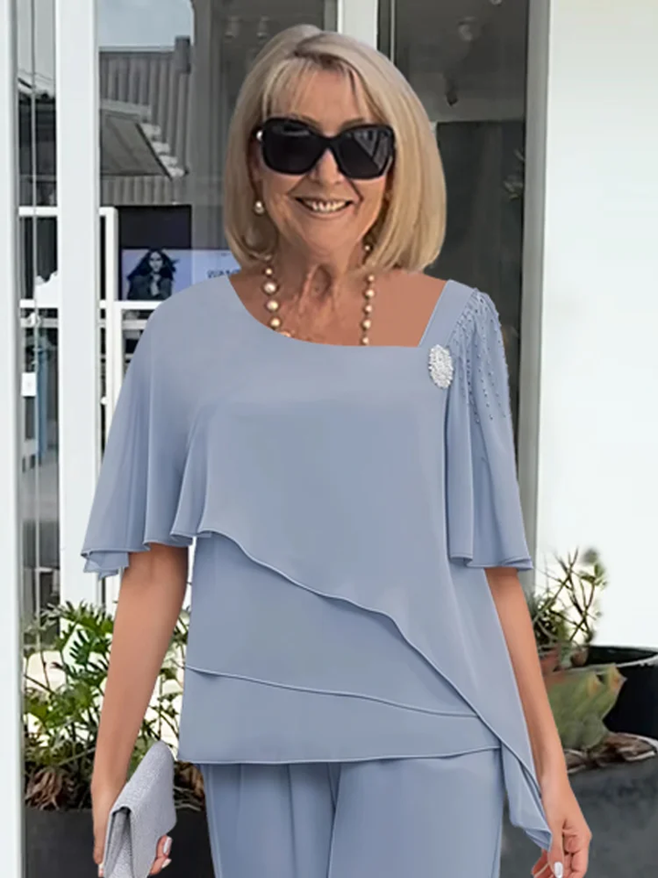 Audrey | Co-ord Set with Wide Leg Trousers and Square Neck Top