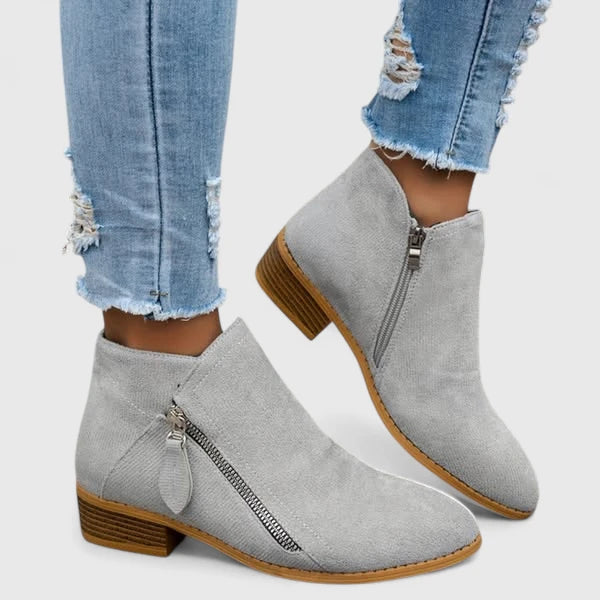 Women's Ankle Boots with Side Zip and Low Block Heel