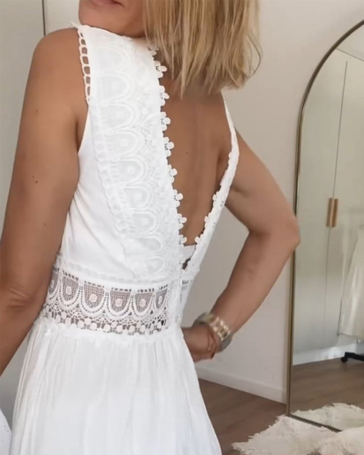 Jenna | Midi Wedding Guest Dress with V-Neck and Lace Detail