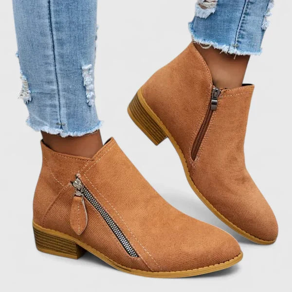 Women's Ankle Boots with Side Zip and Low Block Heel