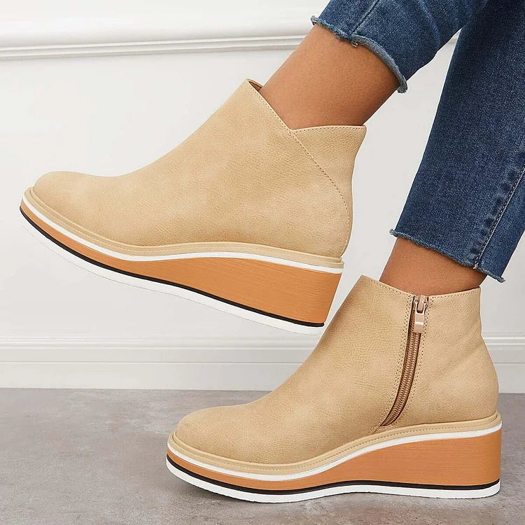 Women's Orthopedic Wedge Heel Ankle Boots with Side Zip