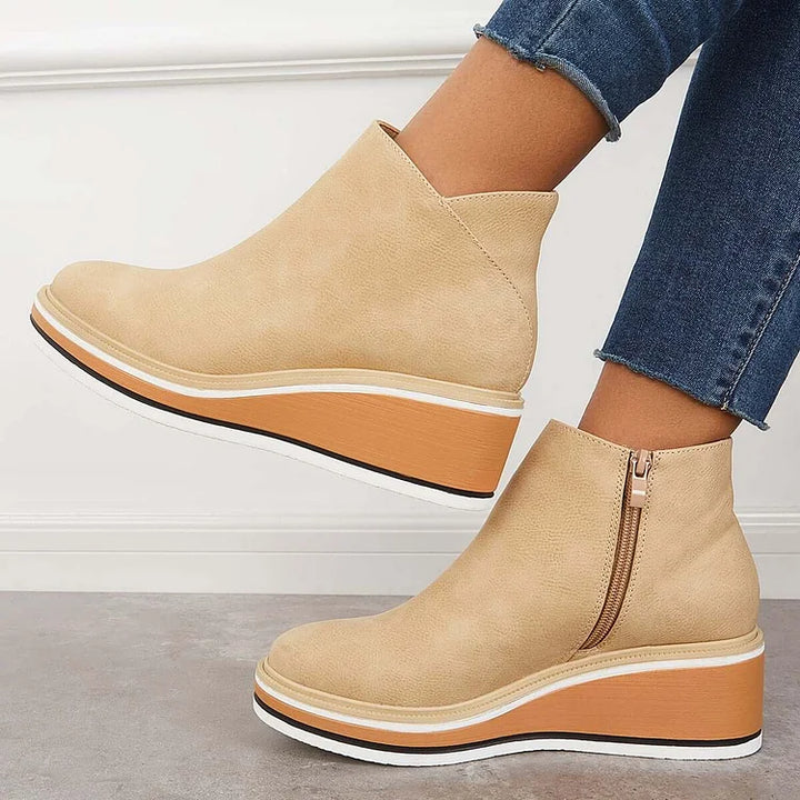 Women's Orthopedic Wedge Heel Ankle Boots with Side Zip