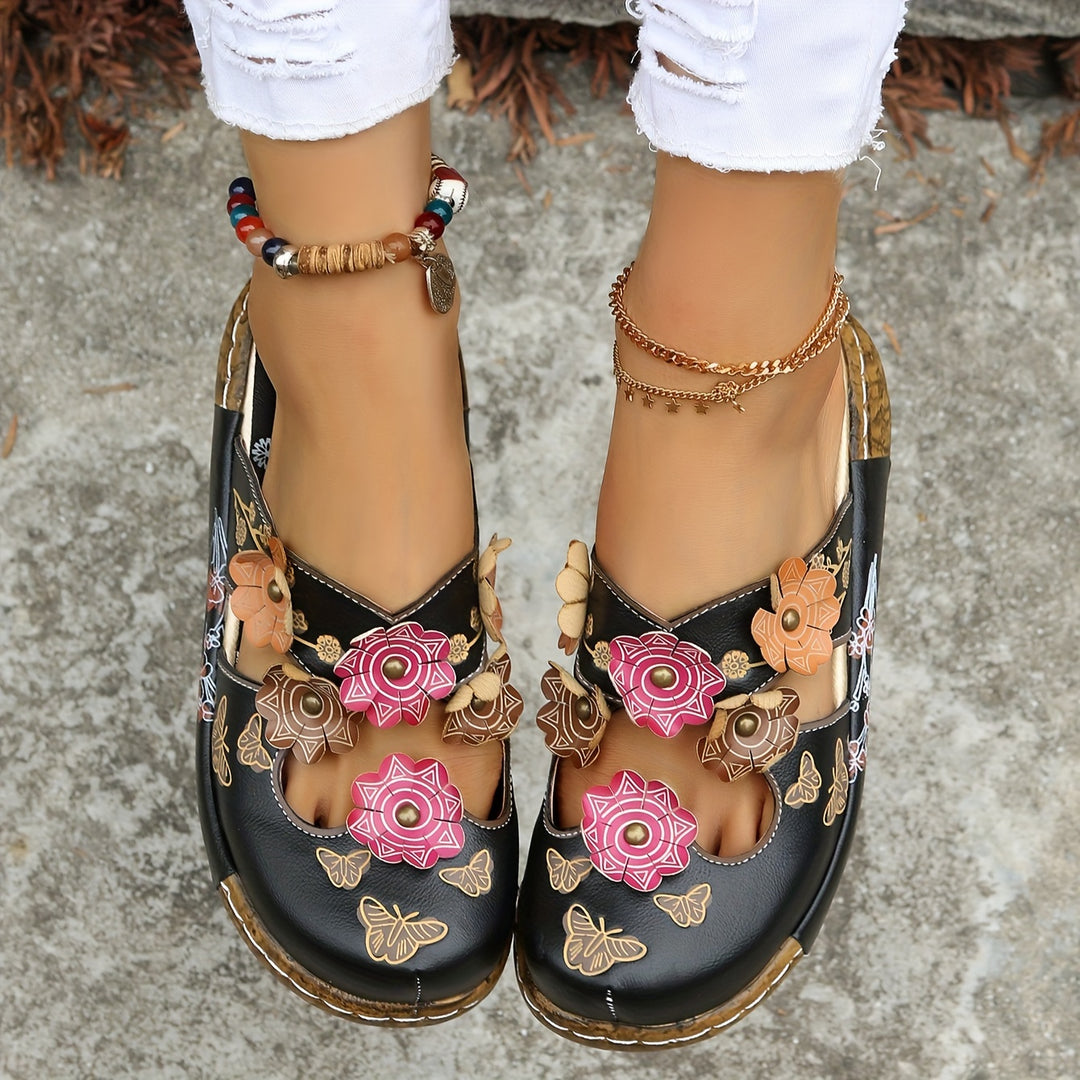 Women's Orthopedic Platform Clogs with Floral Embellishment