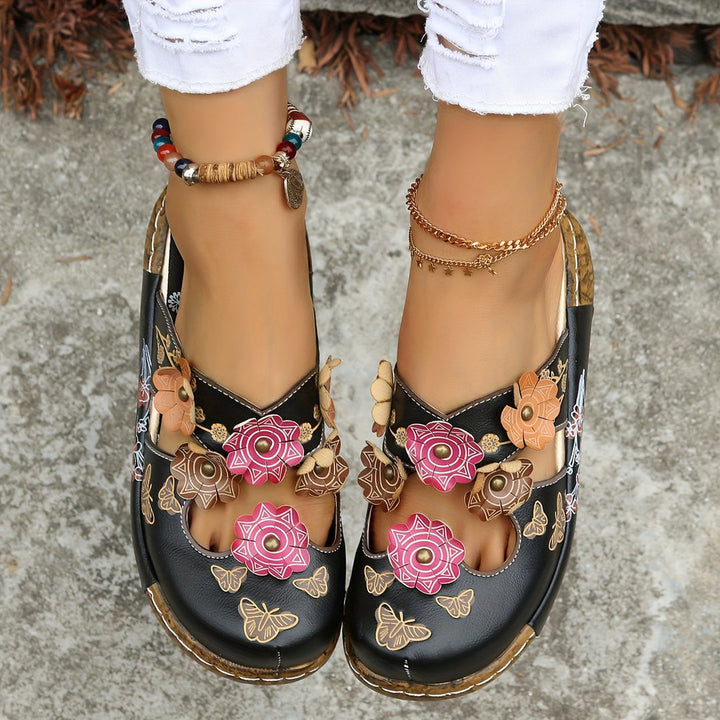 Women's Orthopedic Platform Clogs with Floral Embellishment