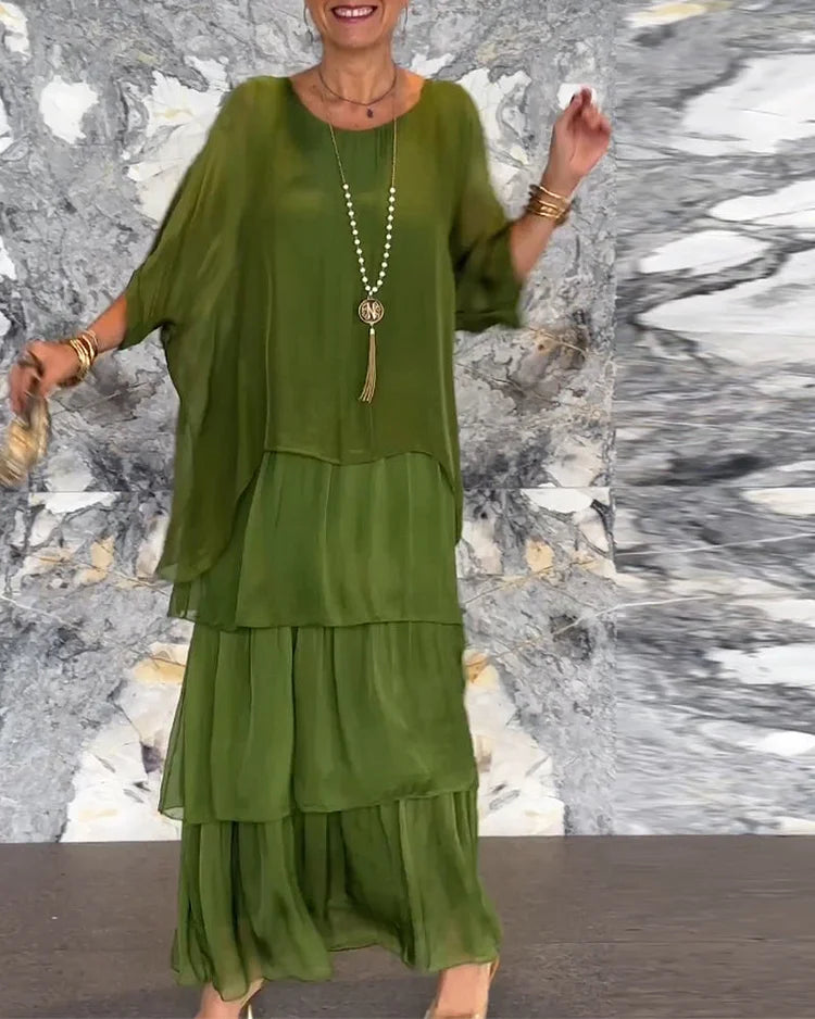 Natasha | Maxi Summer Dress with Tiered Skirt and Long Sleeves