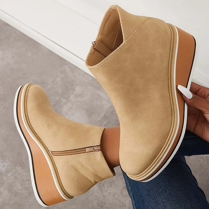 Women's Orthopedic Wedge Heel Ankle Boots with Side Zip
