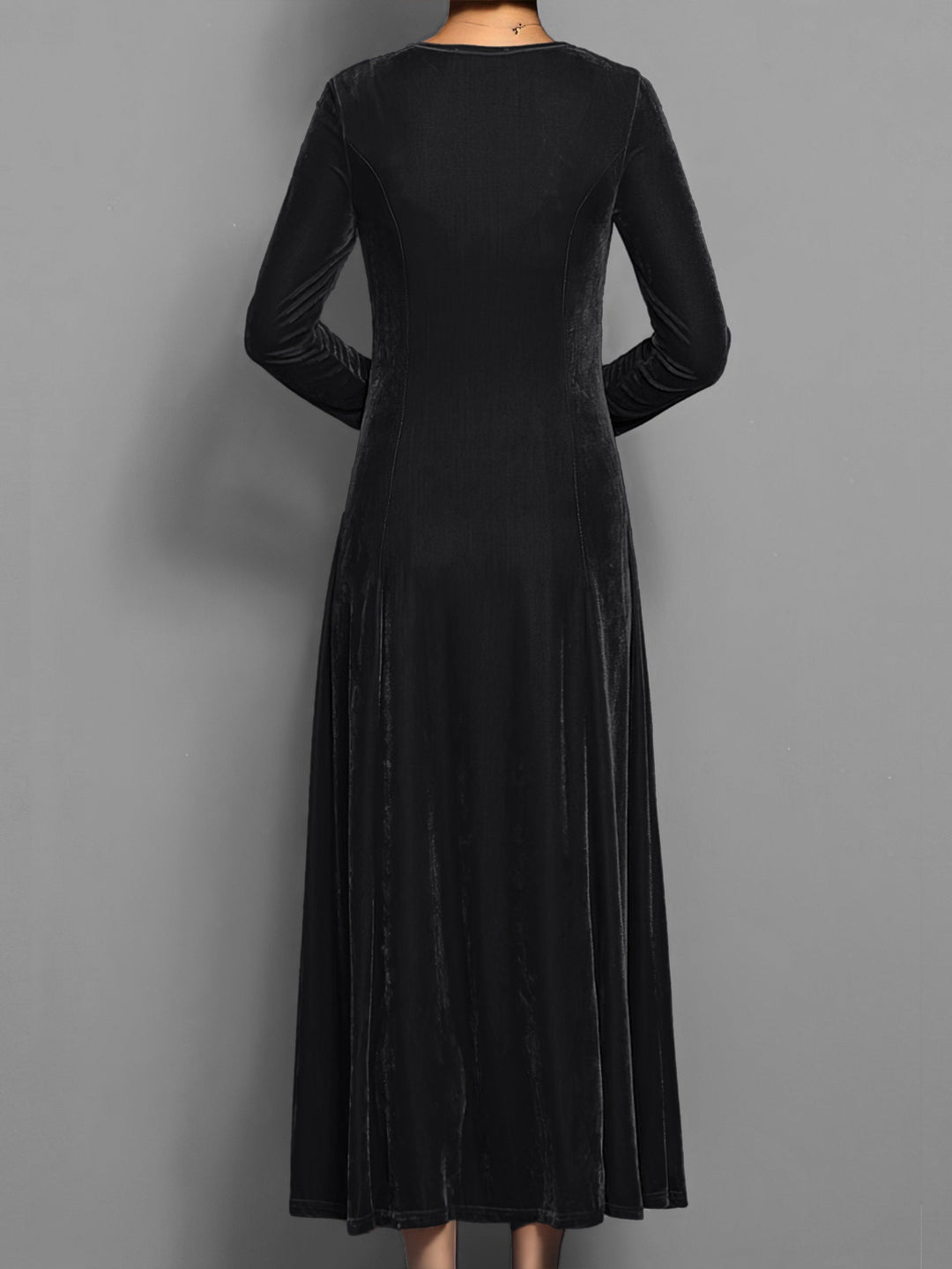 Women's A-Line Maxi Dress with Long Sleeve Flared Skirt