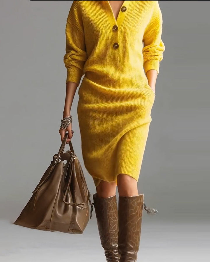 Lydia | Mini Cardigan Dress with Button Collar and Long Sleeves