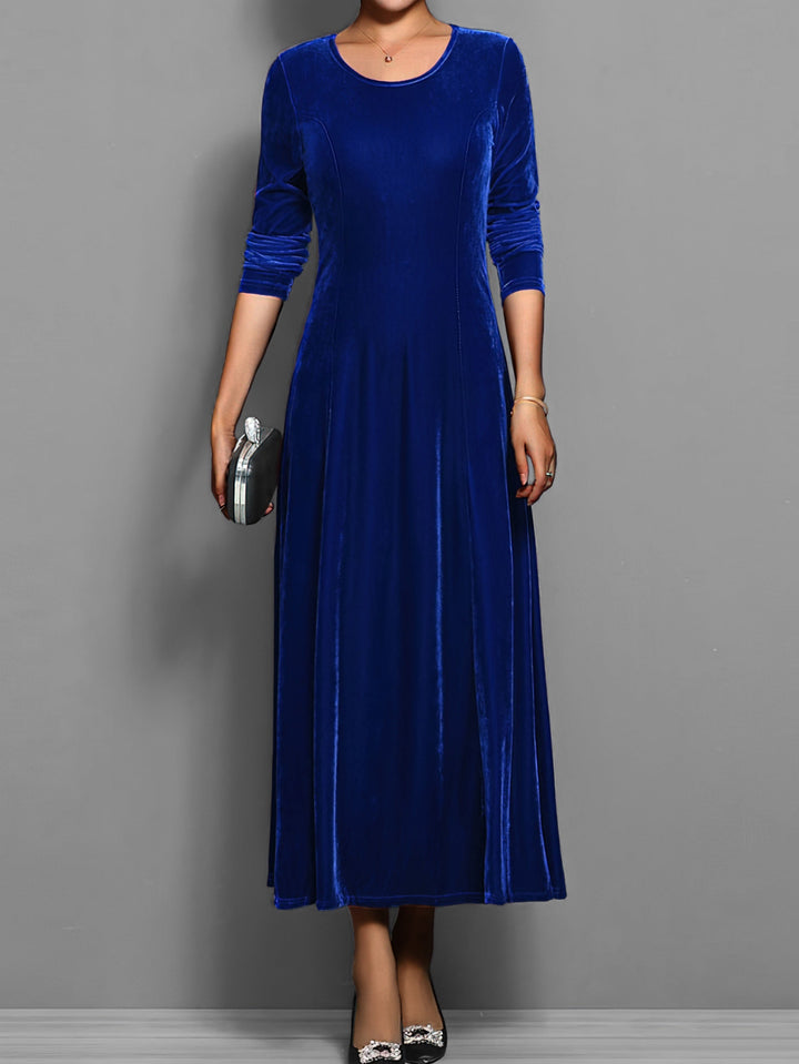 Women's A-Line Maxi Dress with Long Sleeve Flared Skirt