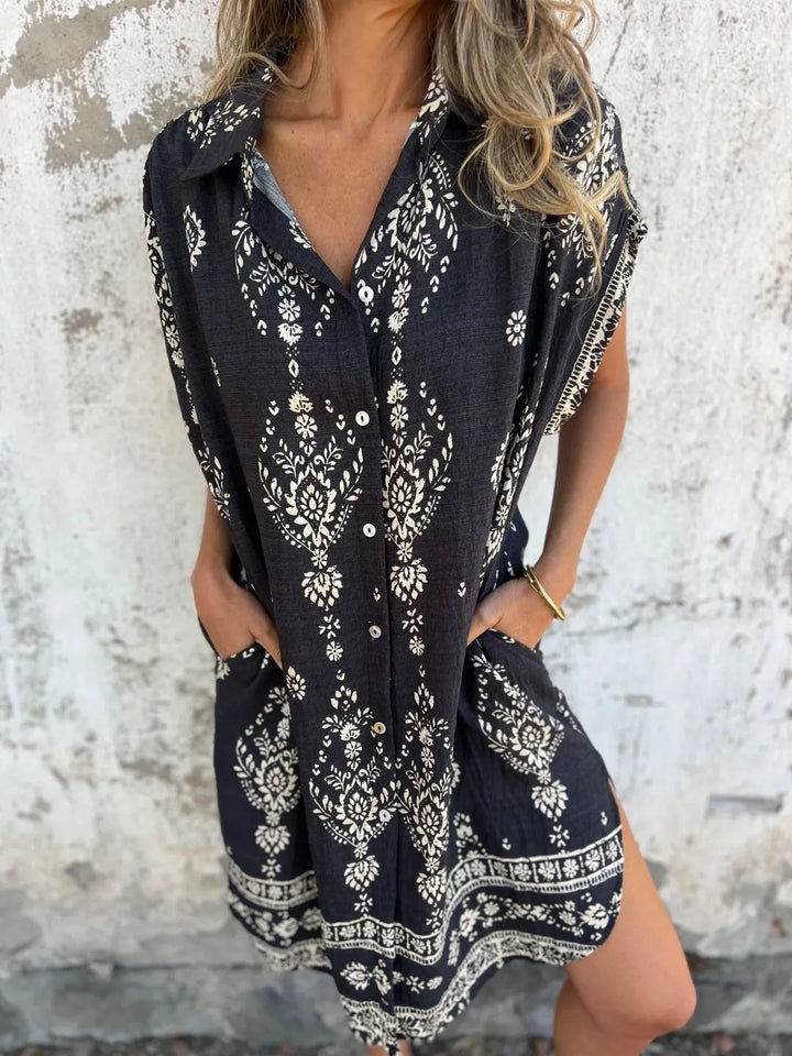 Emily | Mini Shirt Dress with Boho Print and V-Neck