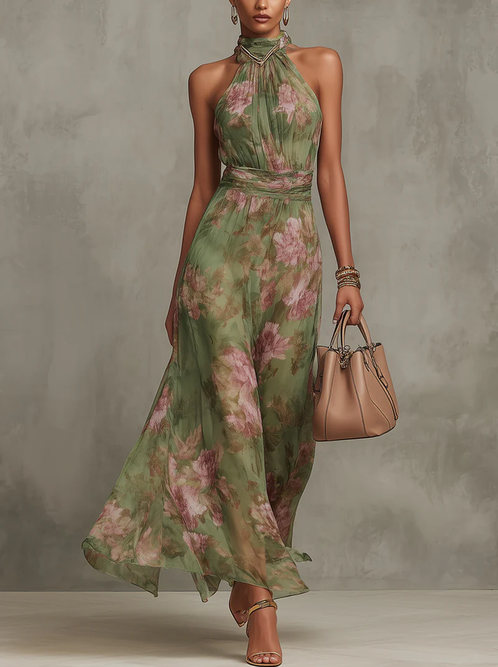 Aurelia | Wedding Guest Maxi Dress Halter Floral