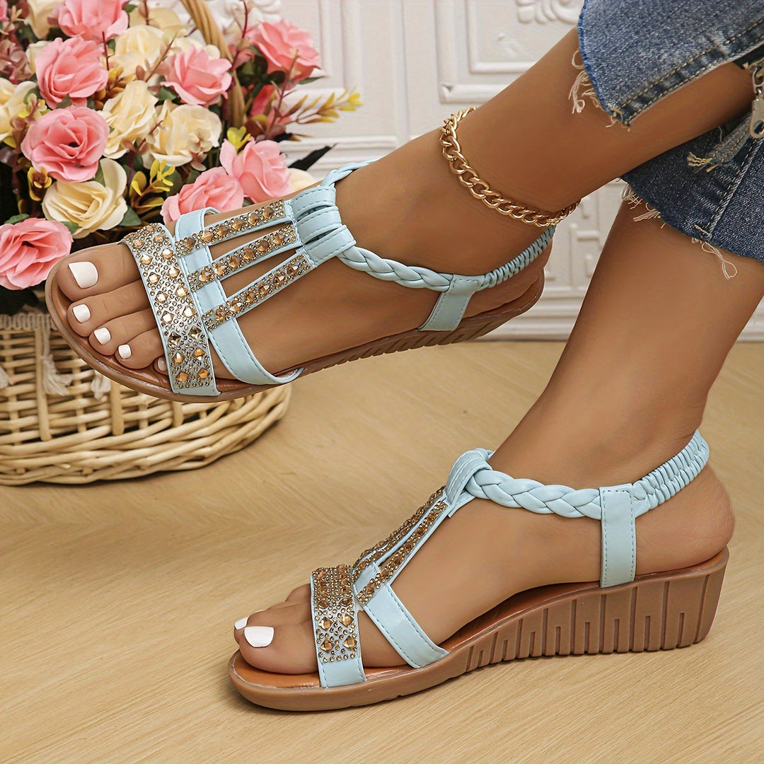 Women's Orthopedic Studded T-Strap Flat Sandals with Open Toe