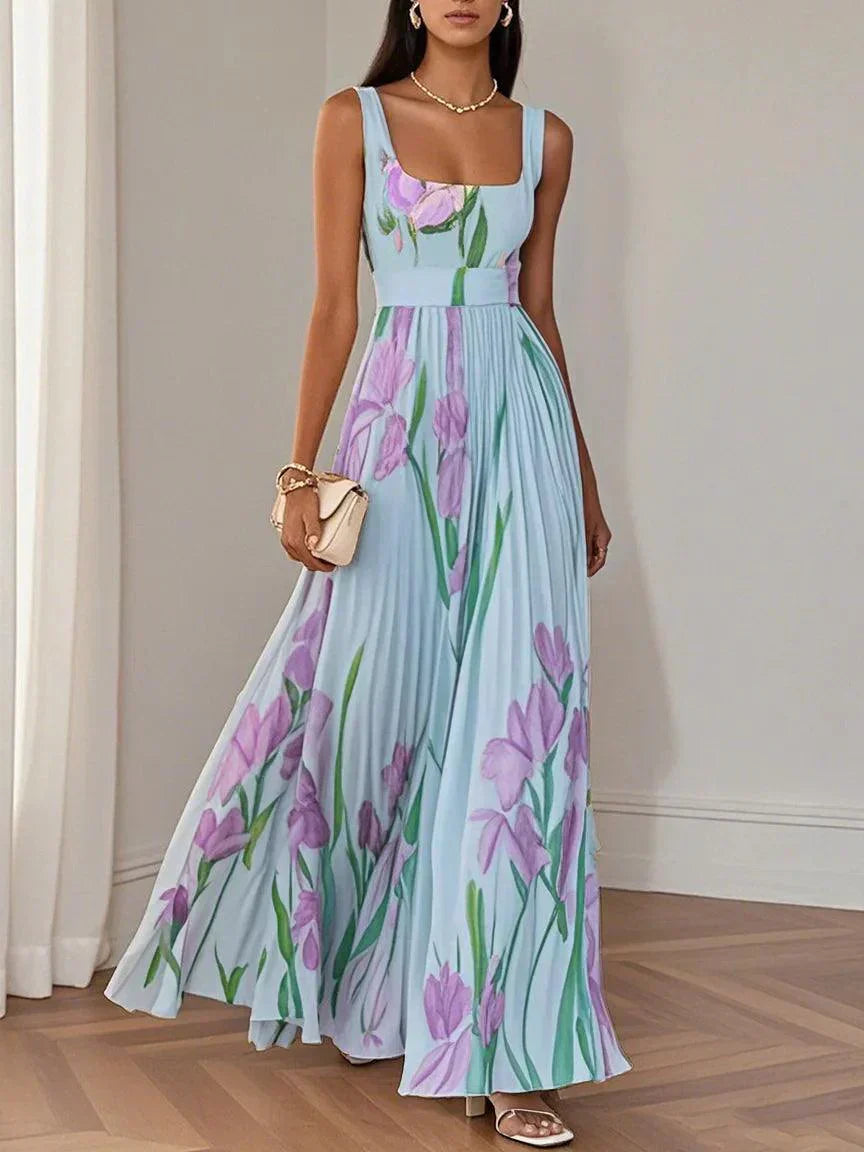 Tina | Maxi Wedding Guest Dress with Floral Print and Pleated Skirt