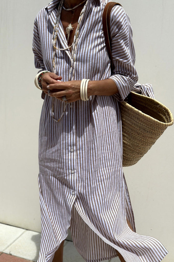 Faith | Midi Shirt Dress with Vertical Stripes