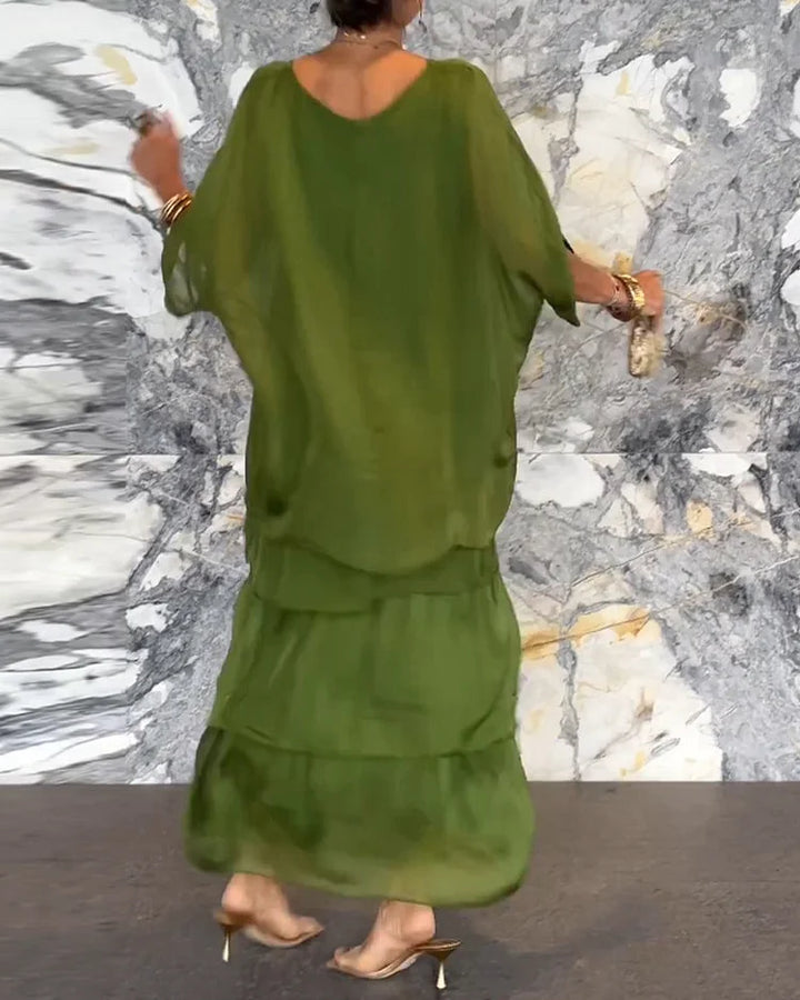 Natasha | Maxi Summer Dress with Tiered Skirt and Long Sleeves