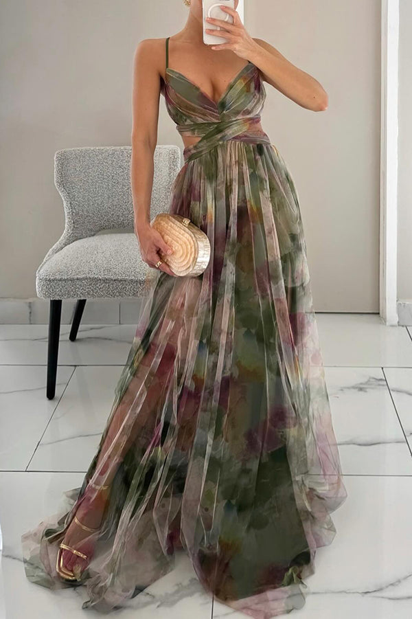 Women's Spaghetti Strap Maxi Dress with Ruched Bodice