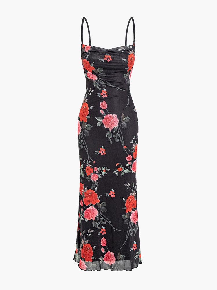 Linda | Maxi Summer Dress with Floral Print and Spaghetti Straps