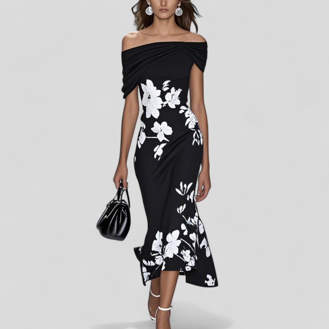 Women's Off Shoulder Floral Midi Dress Bodycon