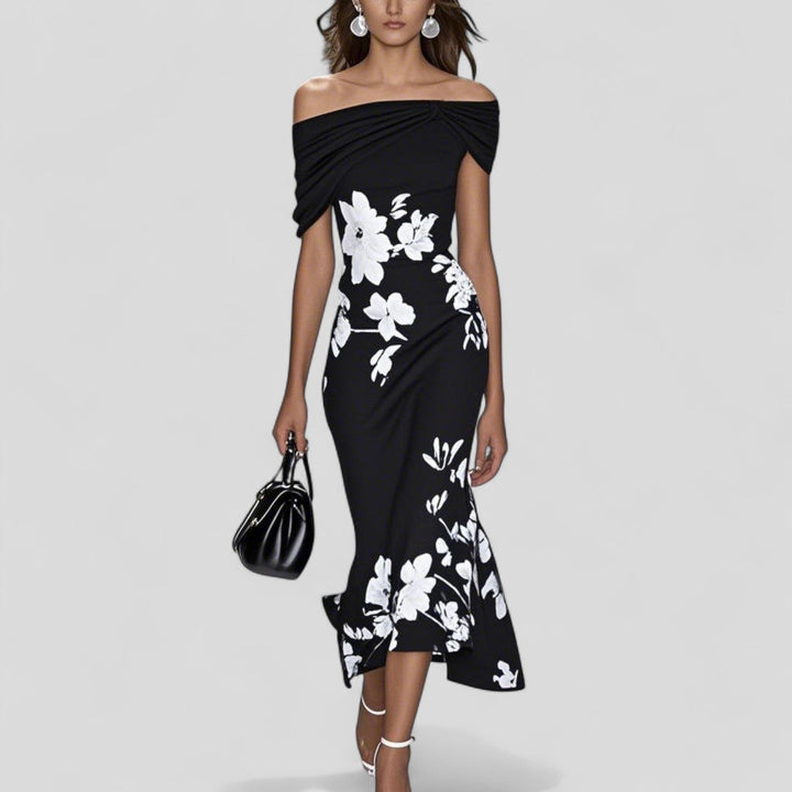 Women's Off Shoulder Floral Midi Dress Bodycon