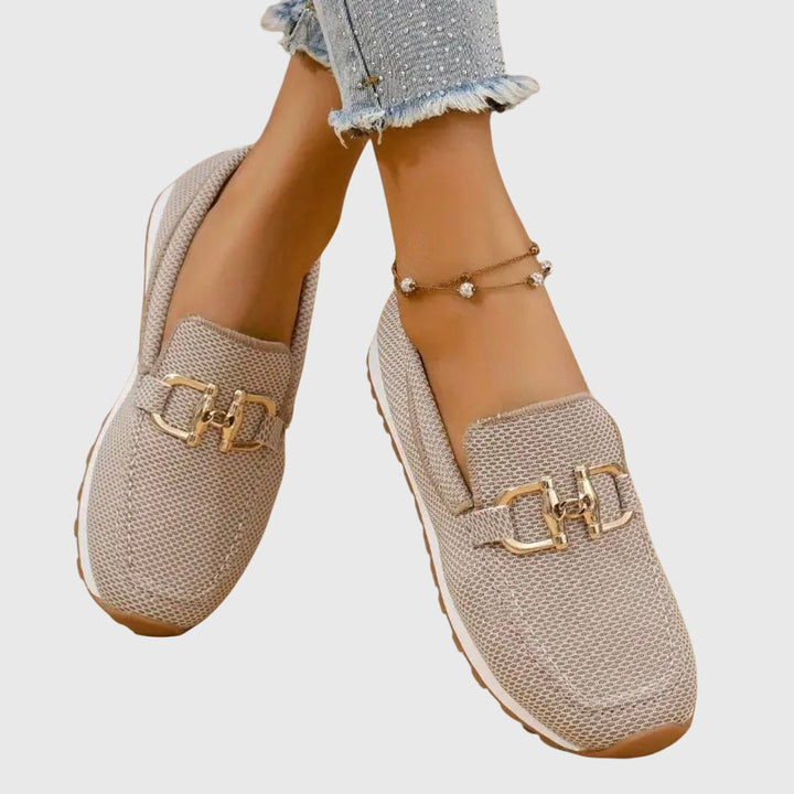 Women's Orthopedic Loafers with Gold Hardware and Textured Upper
