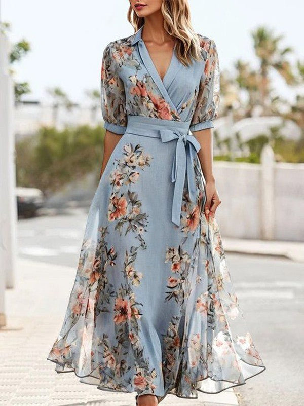 Nicola | Maxi Wedding Guest Dress with V-Neck Wrap and Floral Print