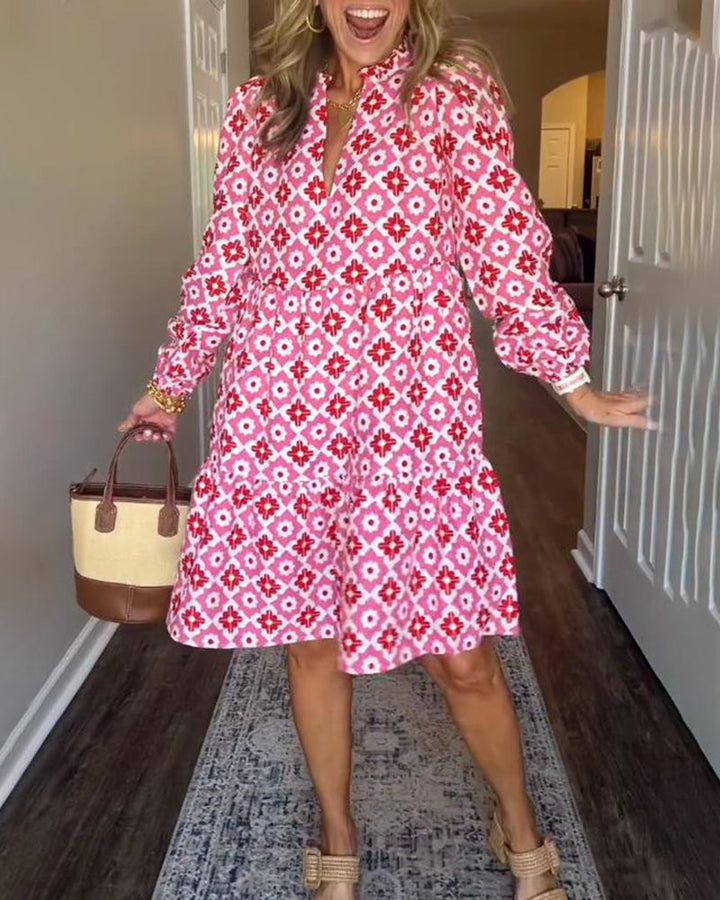 Edith | Mini Shirt Dress with Floral Print and Long Sleeves