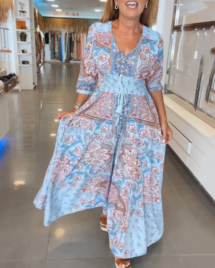 Sally | Maxi Summer Dress with Paisley Print and V-Neck