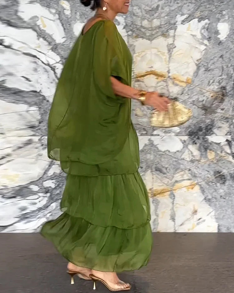 Natasha | Maxi Summer Dress with Tiered Skirt and Long Sleeves