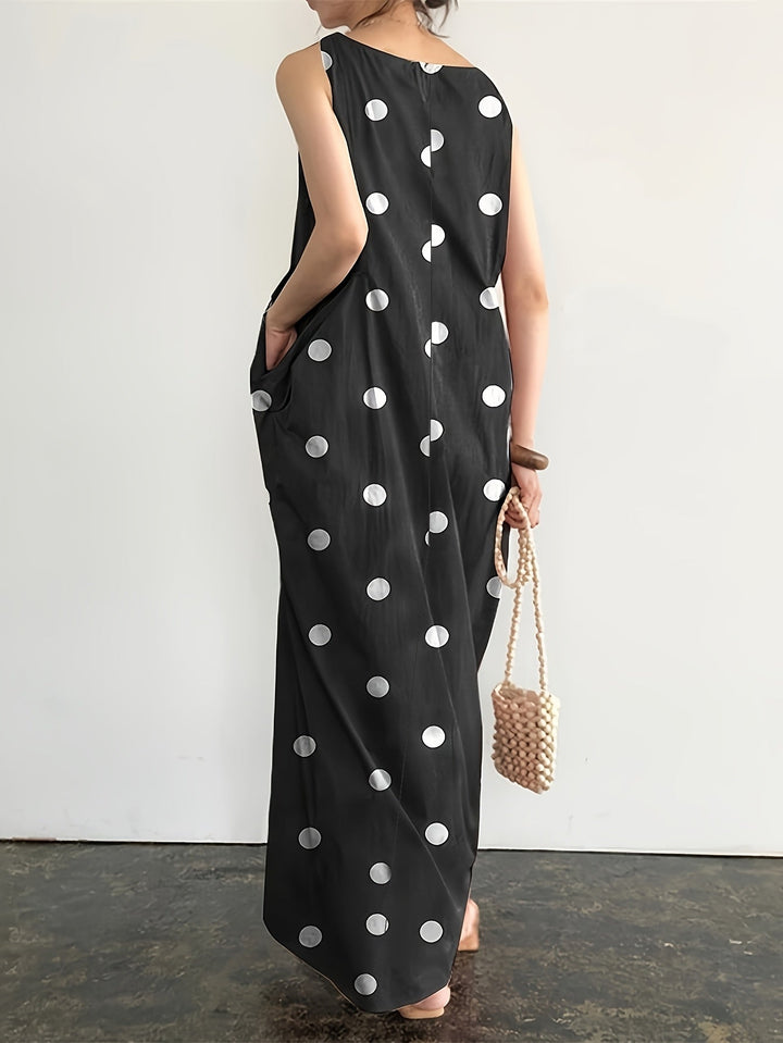 Harriet | Maxi Polka Dot Dress with Sleeveless Cut and Front Pockets